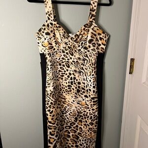VENUS Animal Print Midi Dress - Black and Tan